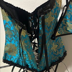 Blue and Gold Corset with Black Accents Size Medium.